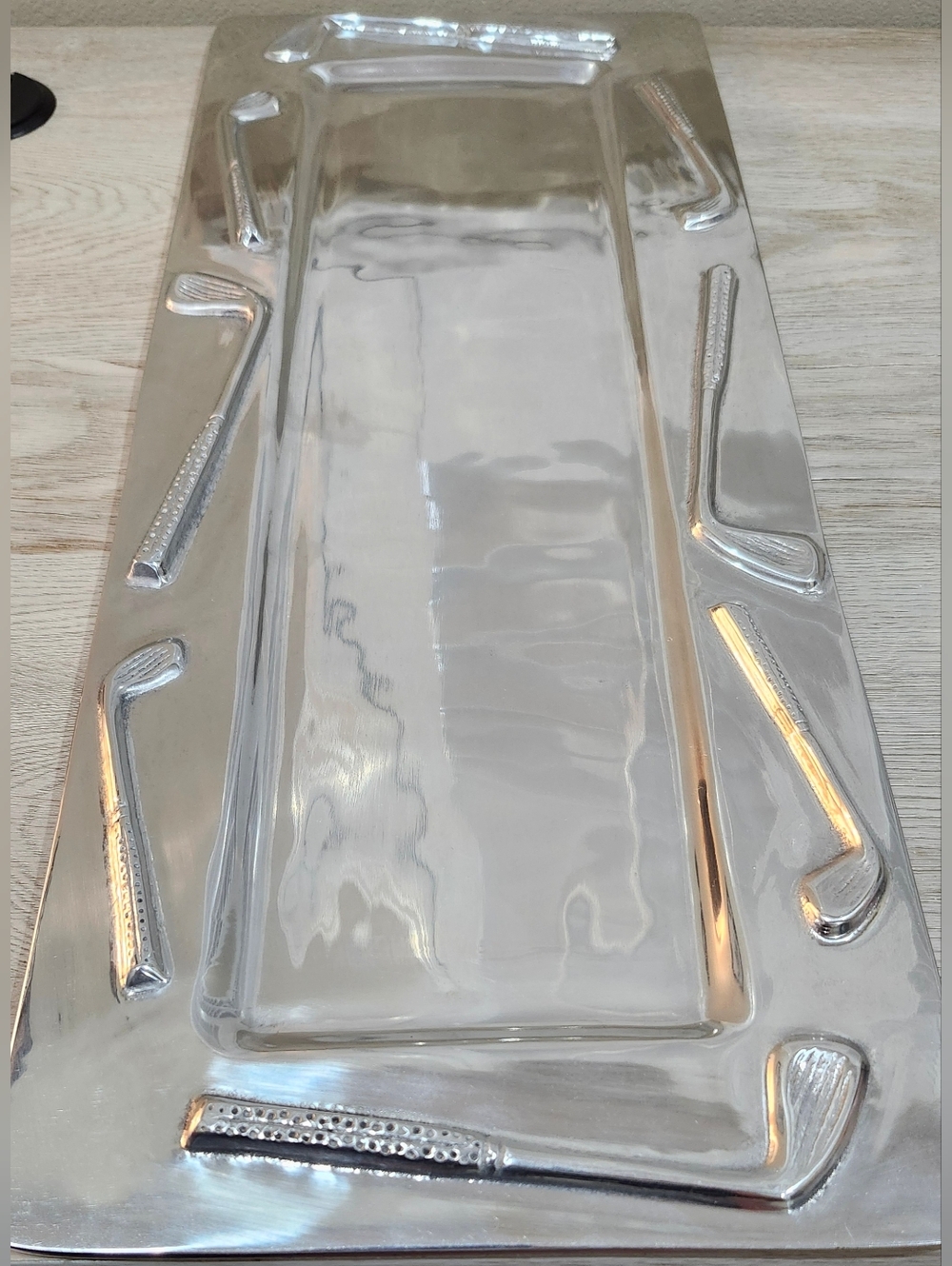 Holland Boone Serving Tray Heavy Polished Pewter Embossed Golf Clubs